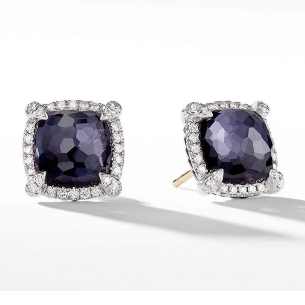 David Yurman Chatelaine® Pavé Bezel Stud Earrings with Black Orchid and Diamonds
